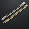 15mm 7&quot; 8&quot; Kupfer Messing Gold Silber kubanisches Kettenarmband Iced Out Zirkonia, Blingbling Hip Hop Armband Schmuck